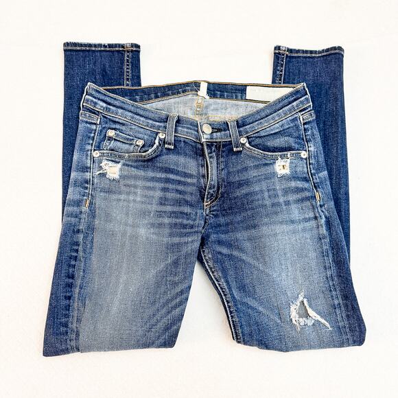 Rag & Bone Capri Denim Jeans Ripped Med/Dark Wash Size 26 - Picture 4 of 9